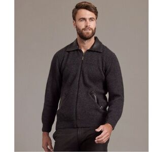 McDONALD New Zealand Wool Possum Silk Zip Sweater Leather Trim Jacket Charcoal